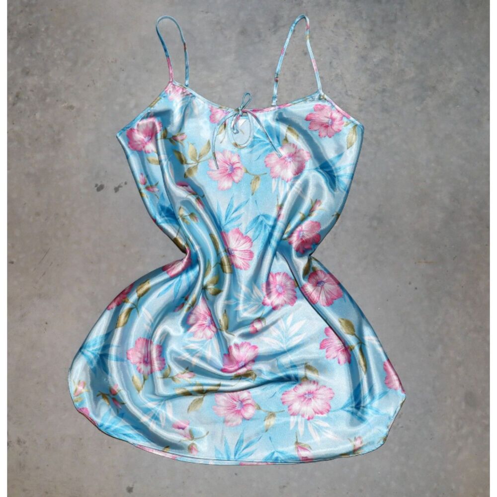 Floral Satin Large Slip Dress Boho Y2K Summer Beach Party